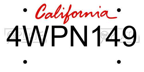 4WPN149 California License Plate