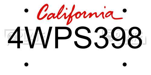 4WPS398 California License Plate