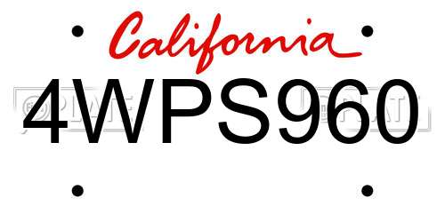 4WPS960 California License Plate