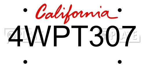 4WPT307 California License Plate