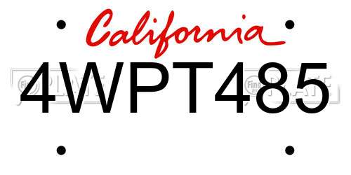 4WPT485 California License Plate