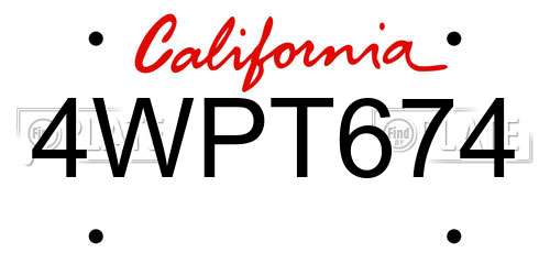 4WPT674 California License Plate