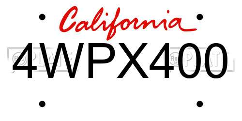4WPX400 California License Plate