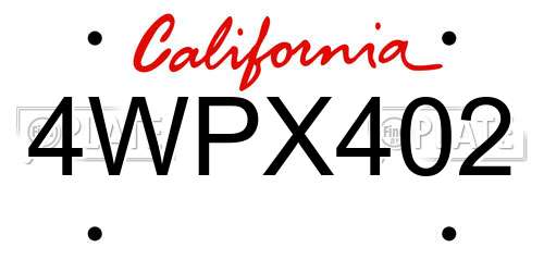 4WPX402 California License Plate