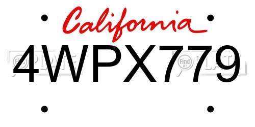 4WPX779 California License Plate