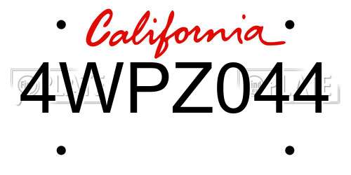 4WPZ044 California License Plate
