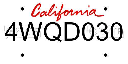 4WQD030 California License Plate