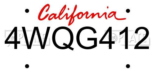 4WQG412 California License Plate