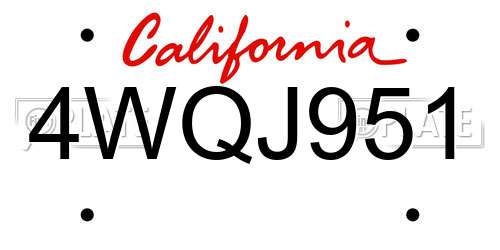 4WQJ951 California License Plate