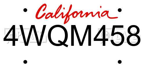 4WQM458 California License Plate