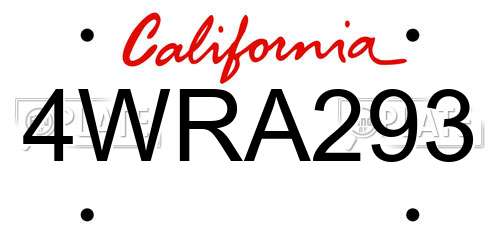 4WRA293 California License Plate