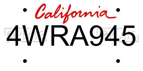 4WRA945 California License Plate