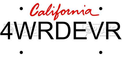 4WRDEVR California License Plate