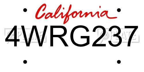 4WRG237 California License Plate