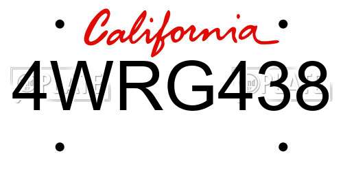 4WRG438 California License Plate