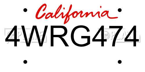 4WRG474 California License Plate