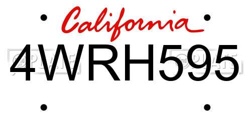 4WRH595 California License Plate