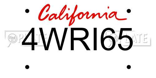 4WRI65 California License Plate