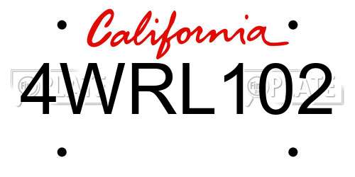 4WRL102 California License Plate
