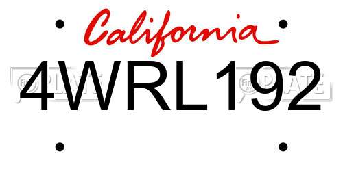 4WRL192 California License Plate