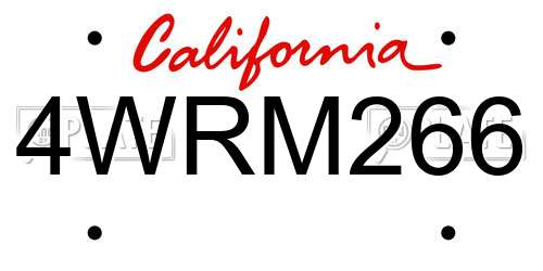 4WRM266 California License Plate
