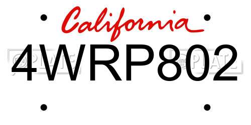 4WRP802 California License Plate