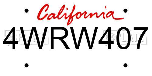 4WRW407 California License Plate