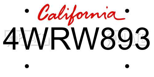 4WRW893 California License Plate