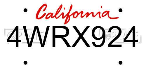 4WRX924 California License Plate