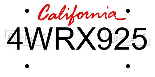 4WRX925 California License Plate