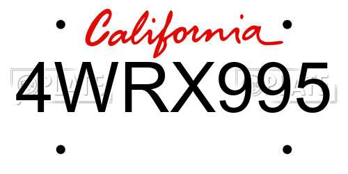 4WRX995 California License Plate
