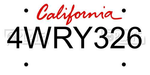 4WRY326 California License Plate