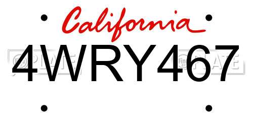 4WRY467 California License Plate