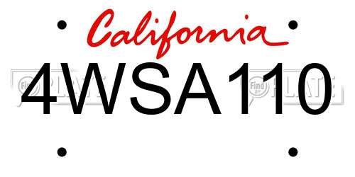 4WSA110 California License Plate