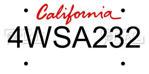 4WSA232 California License Plate