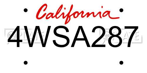 4WSA287 California License Plate
