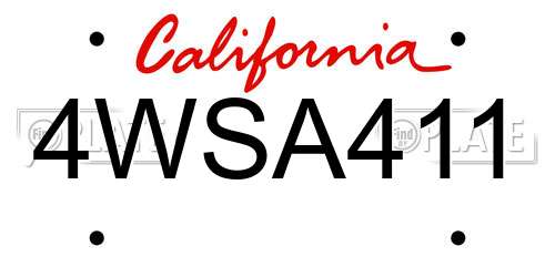 4WSA411 California License Plate