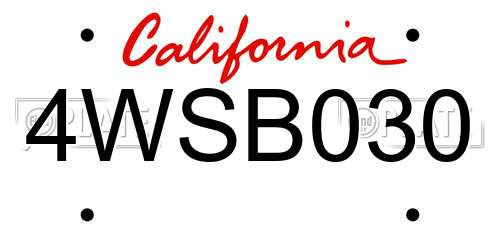 4WSB030 California License Plate