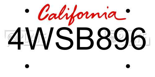 4WSB896 California License Plate