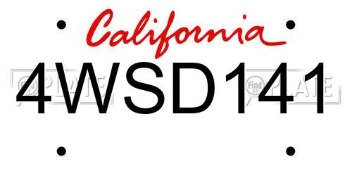 4WSD141 California License Plate