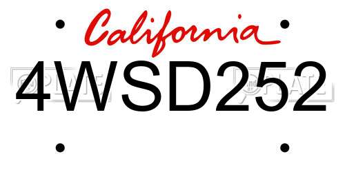 4WSD252 California License Plate