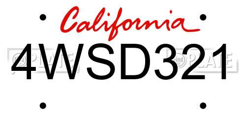 4WSD321 California License Plate