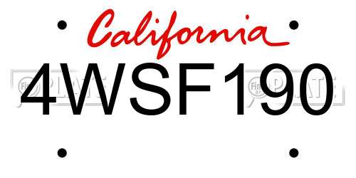 4WSF190 California License Plate