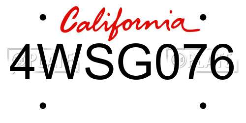 4WSG076 California License Plate