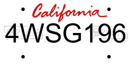 4WSG196 California License Plate