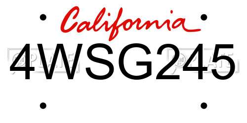 4WSG245 California License Plate