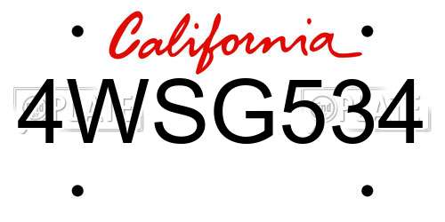 4WSG534 California License Plate