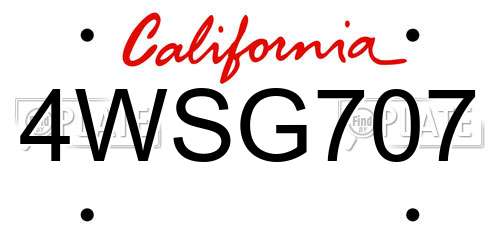 4WSG707 California License Plate