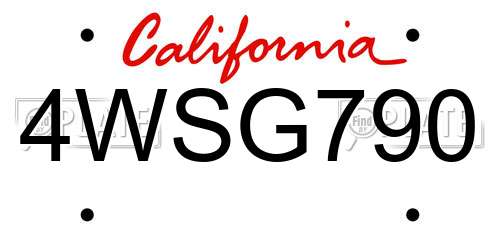 4WSG790 California License Plate