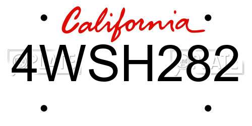 4WSH282 California License Plate